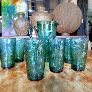 Juego de jarra y vasos de cristal soplado